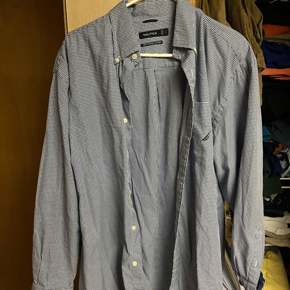 Nautica Men's Navy Gingham Button Down Shirt